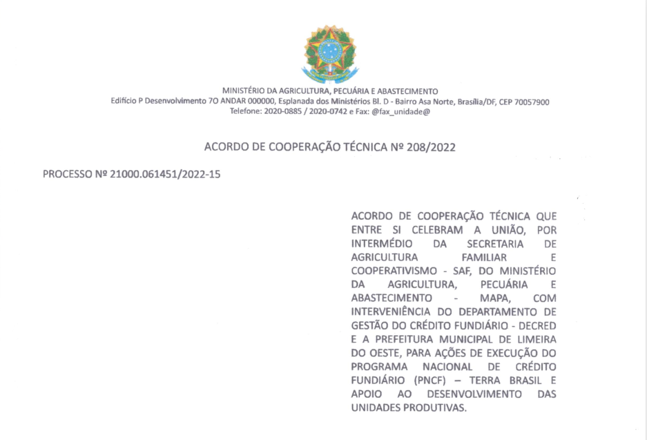 ACORDO DE COOPERAÇÃO TÉCNICA Nº 208/2022